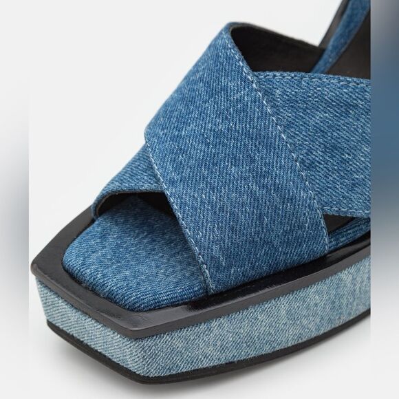 Rag & Bone Santiago Ankle Strap Platform Wedge Sandals Denim, New, Size US 8.5 - Picture 10 of 16